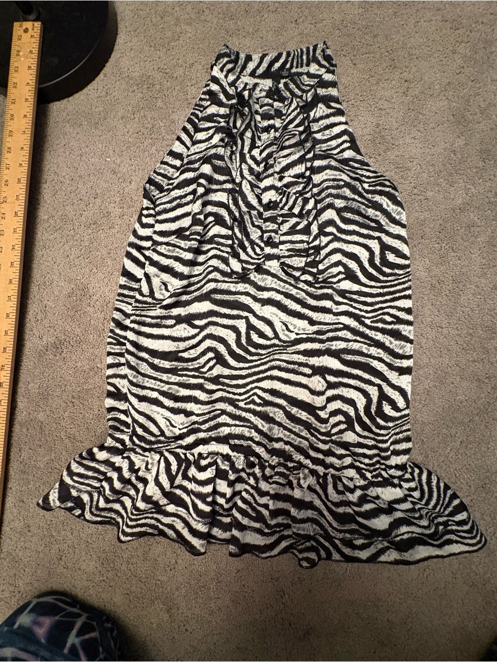 Essentials Black & White Zebra-Print Ruffle-Hem Halter Top